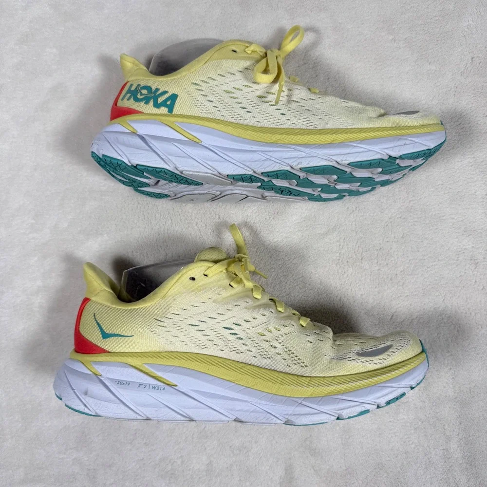 Hoka‎ One One Clifton 8 Women's Running Shoes Light Yellow Teal Size 9B s30x19